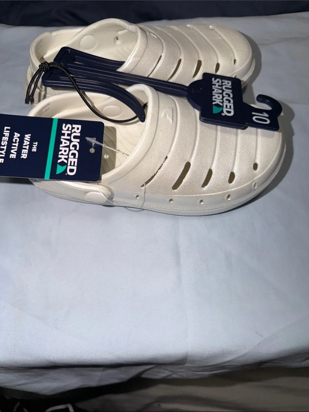 Rugged Shark Kids' Cream Glitter Slip-On Sandals with Back Strap